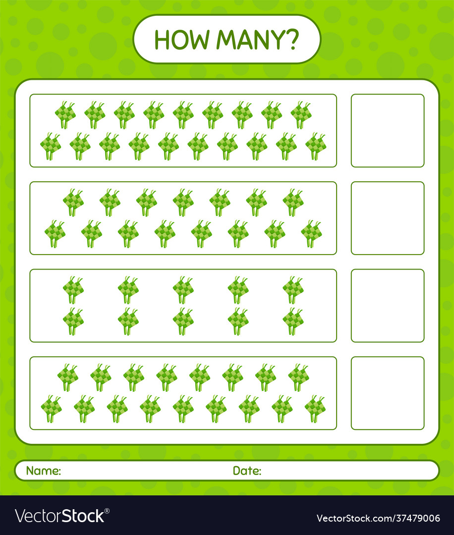 How many counting game with ketupat worksheet vector image How many counting game with ketupat worksheet