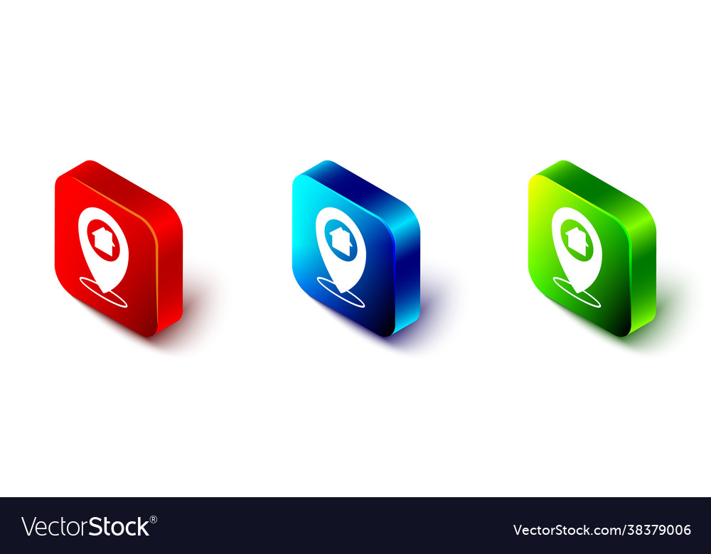 Isometric map pointer with house icon isolated