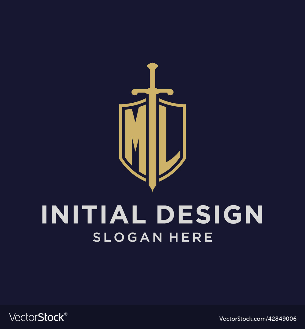 Ml logo initial monogram with shield and sword Vector Image Ml logo initial monogram with shield and sword