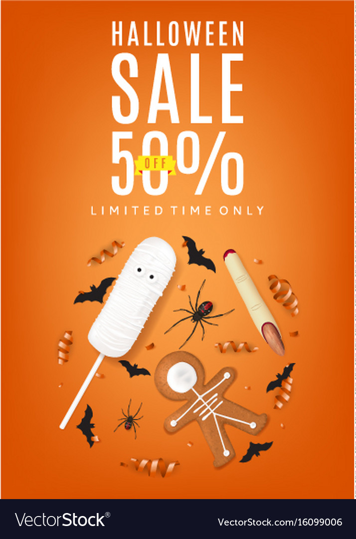 orange flyer with treats for halloween sale vector image halloween sale flyer