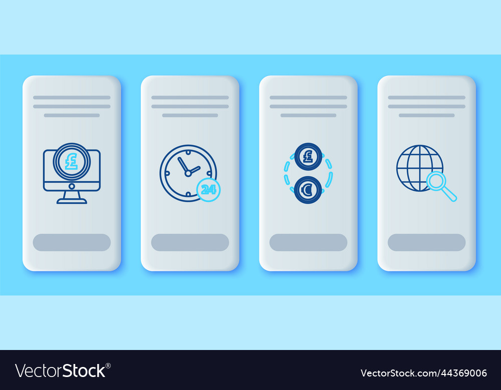 Set line clock 24 hours money exchange computer vector image Set line clock 24 hours money exchange computer