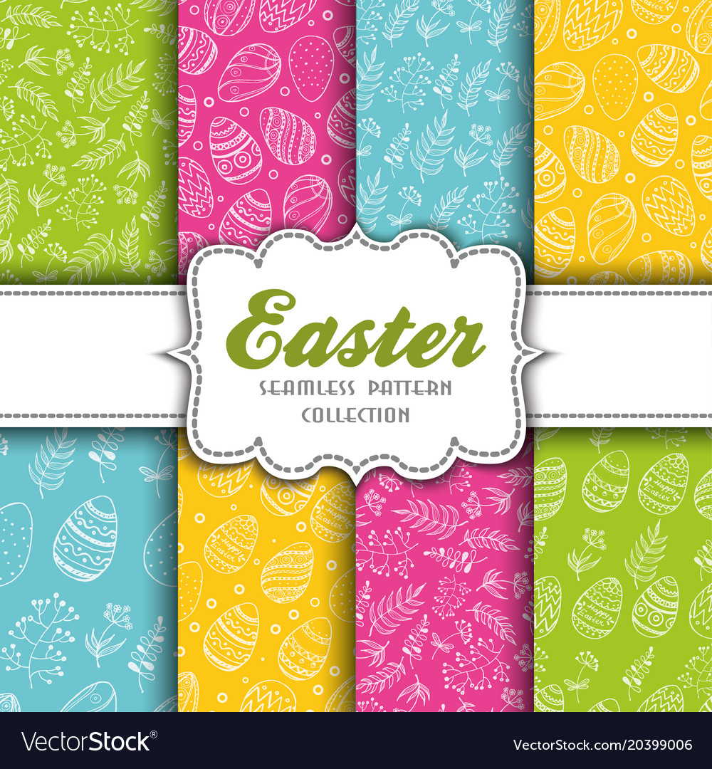 Set of seamless easter patterns with eggs