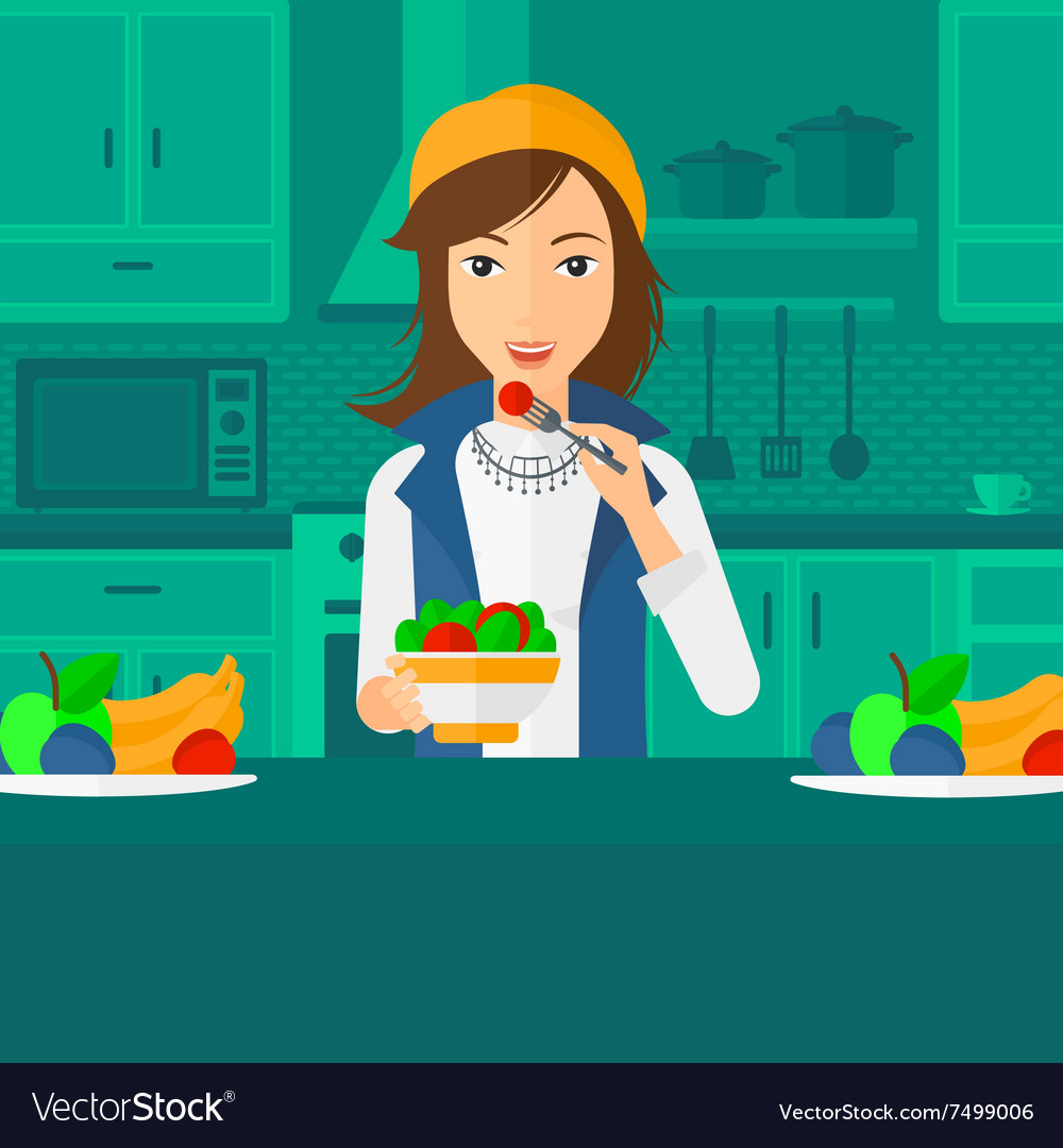 Woman eating salad Royalty Free Vector Image - VectorStock