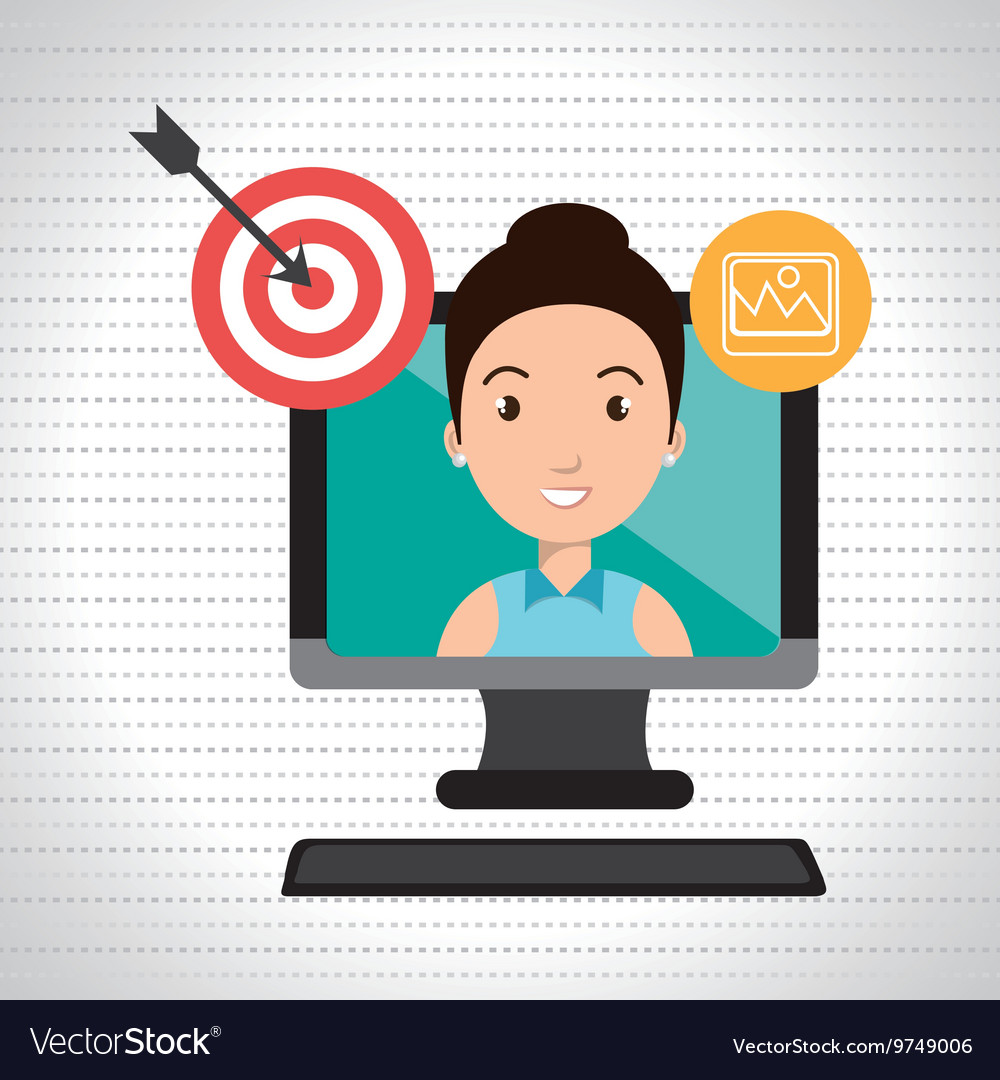 Woman with computer isolated icon design