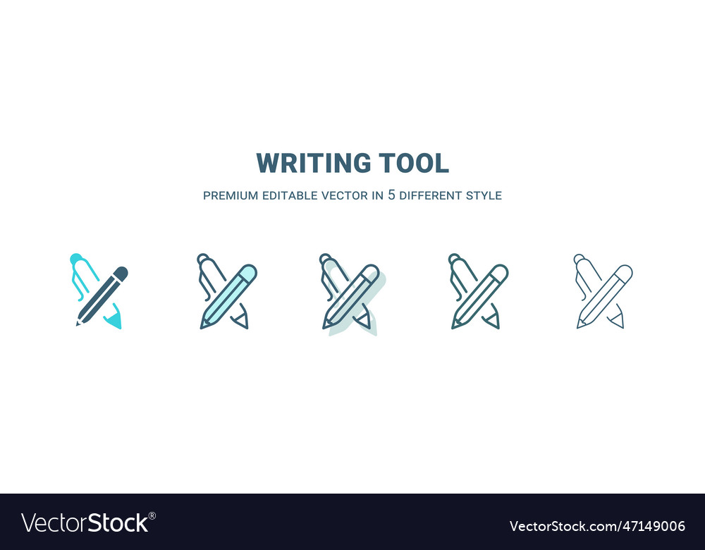 Writing tool icon in 5 different style outline vector image Writing tool icon in 5 different style outline