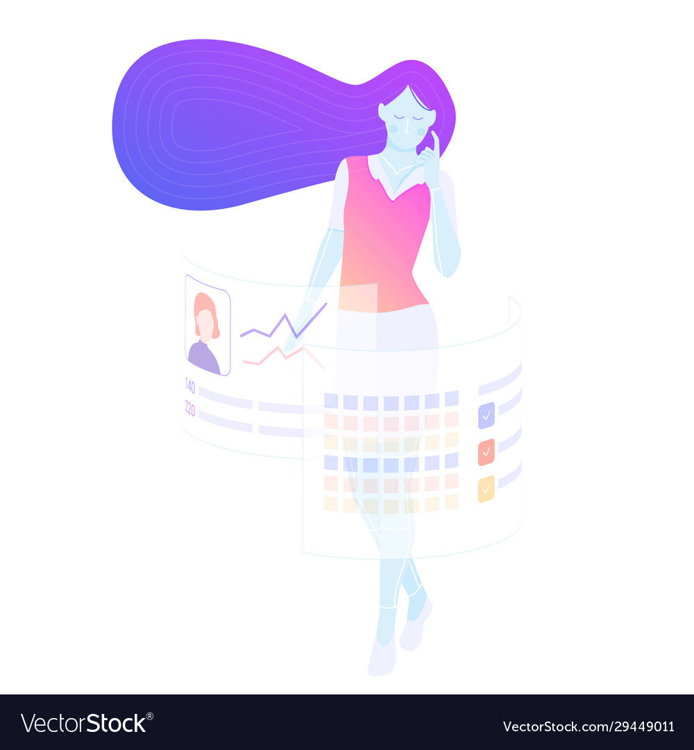 Android girl and computer interface