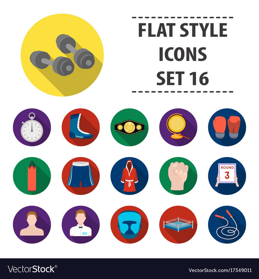 Boxing set icons in flat style big collection