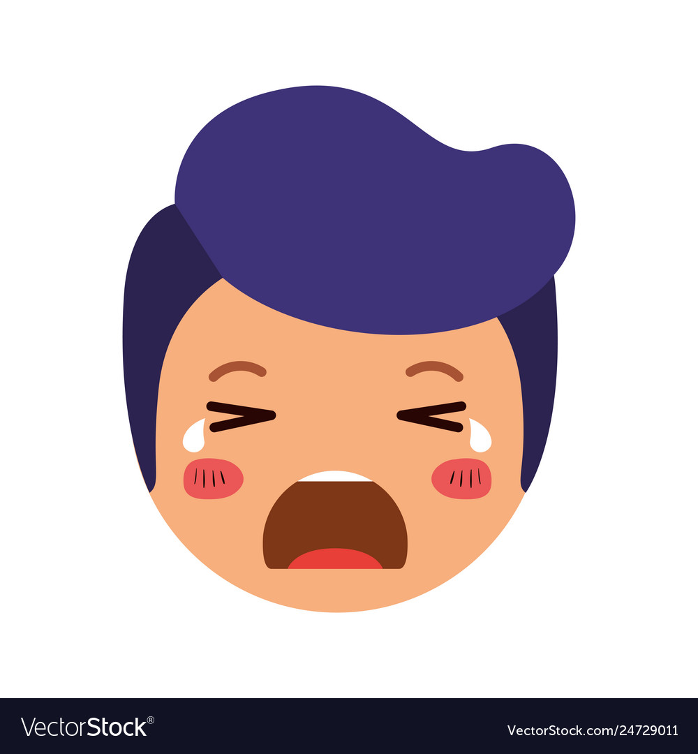 Cartoon man crying head kawaii character