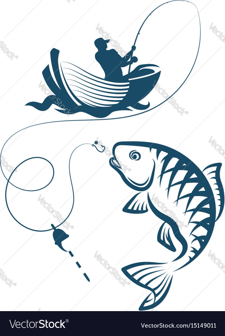 Fisherman catches a fish Royalty Free Vector Image