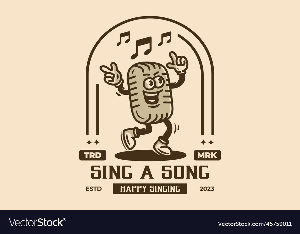 Mascot character badge of singing microphone