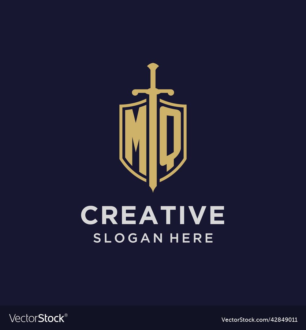 Mq logo initial monogram with shield and sword vector image Mq logo initial monogram with shield and sword