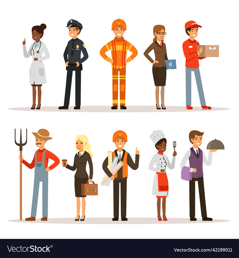 People group in different professions fireman Vector Image