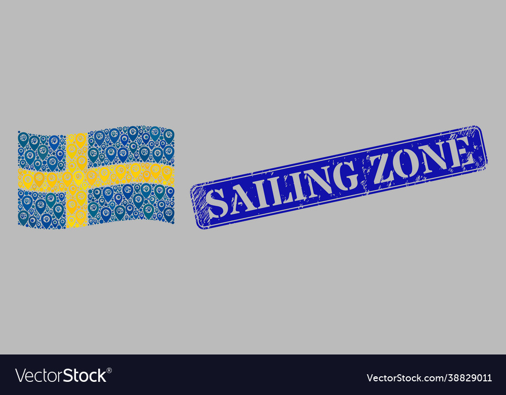 Textured sailing zone stamp and pointer waving vector image Textured sailing zone stamp and pointer waving