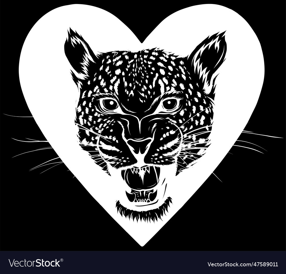 White silhouette of leopard head on heart Vector Image