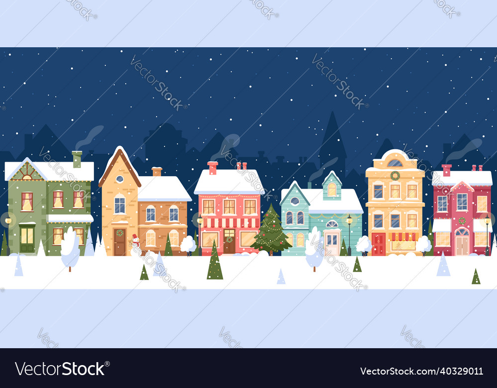 Winter christmas city night street Royalty Free Vector Image