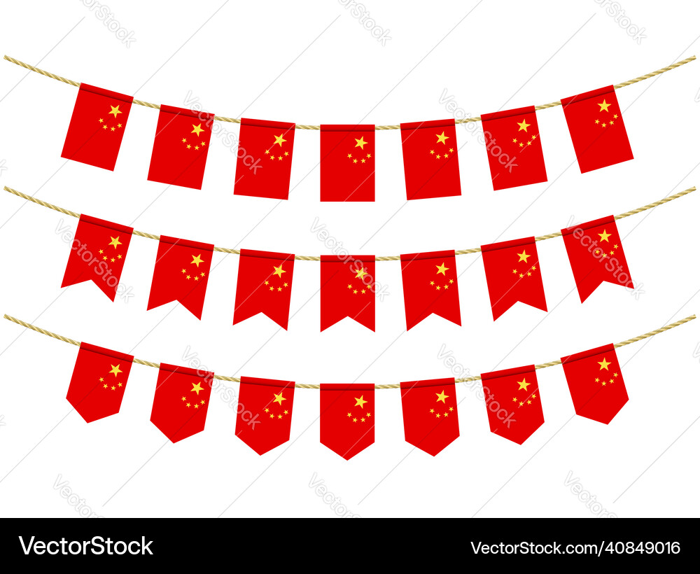 China flag on the ropes on white background set Vector Image