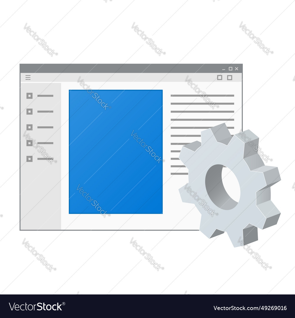 Computer program window with gear icon settings vector image Computer program window with gear icon settings