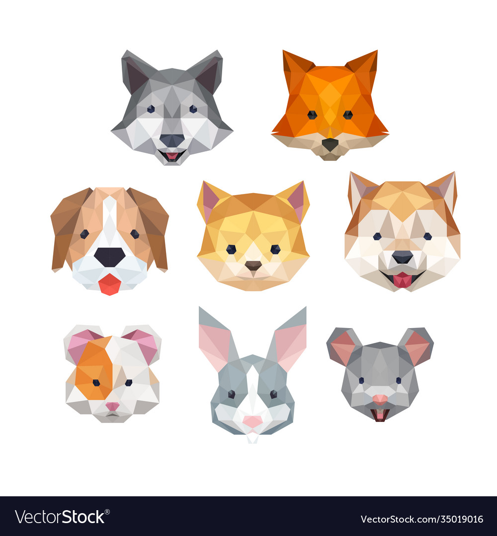 Cute animal face with polygonal geometric style