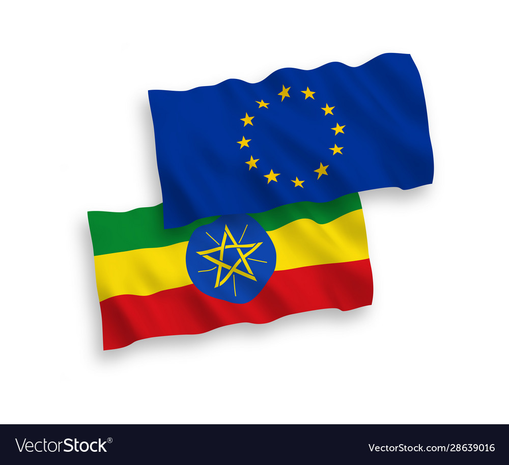Flags european union and ethiopia on a white vector image Flags european union and ethiopia on a white