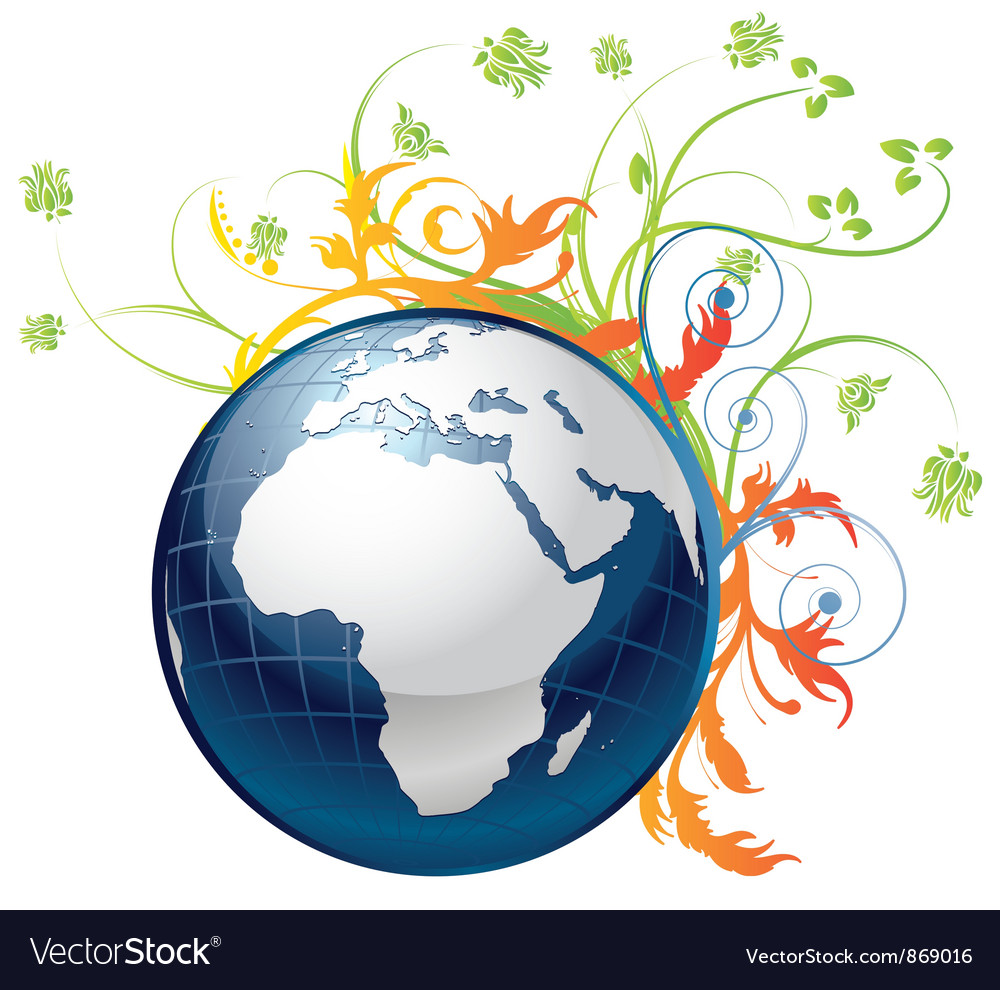 Globe with floral Royalty Free Vector Image - VectorStock