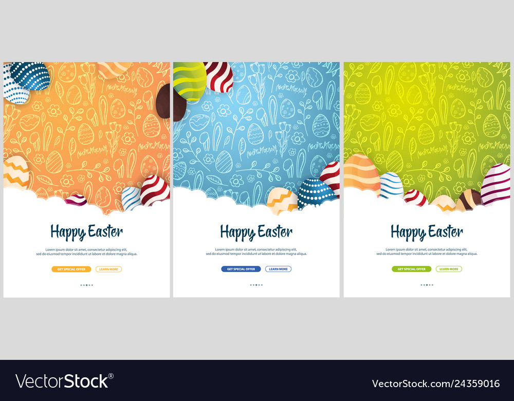 Set Of Happy Easter Banners Easter Eggs Doodle Vector Image