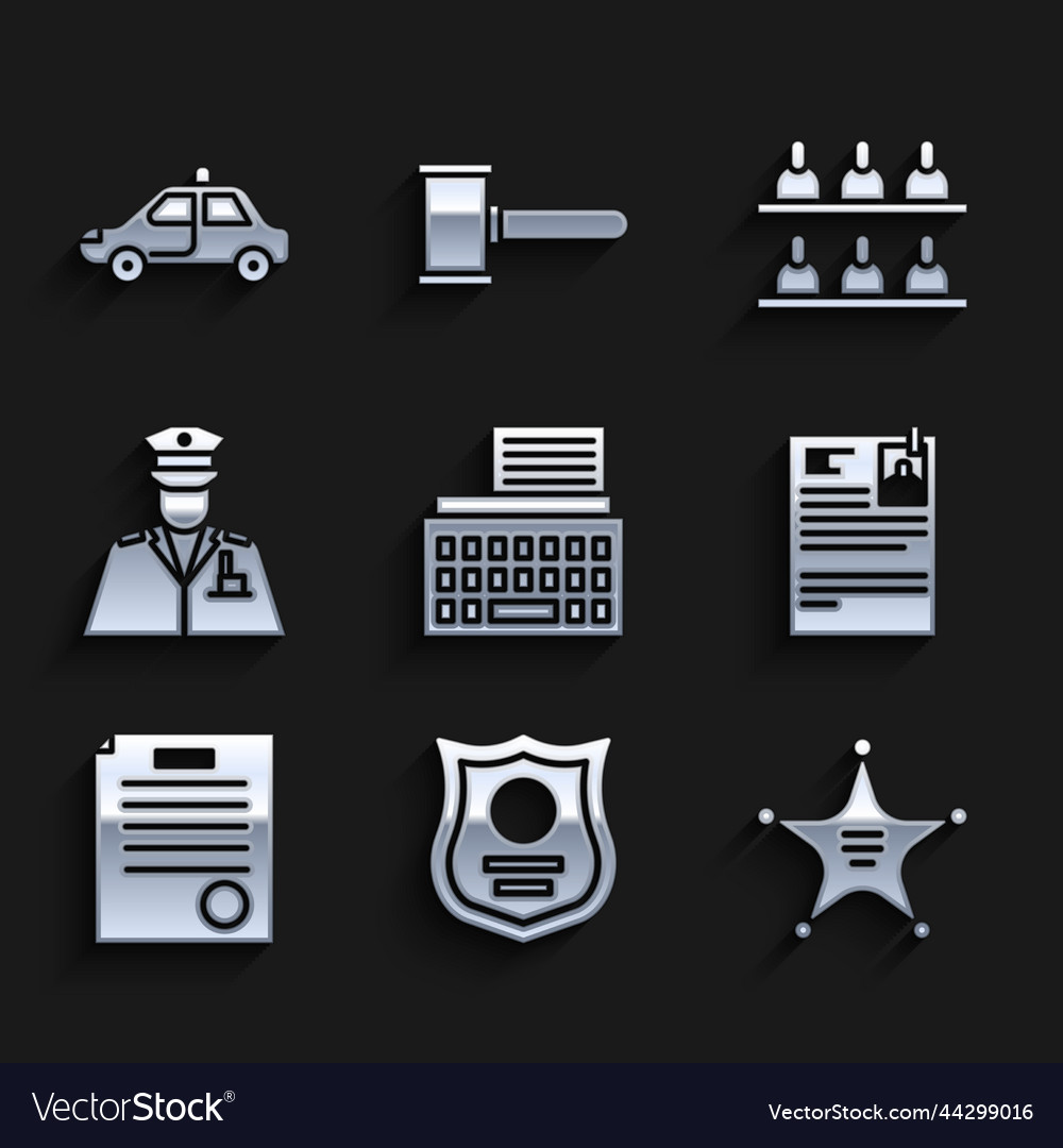 Set retro typewriter police badge hexagram Vector Image
