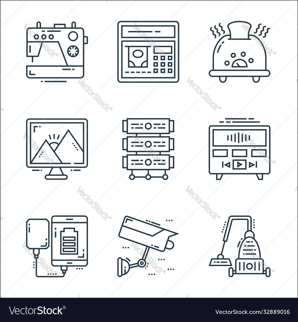 Technology devices line icons linear set quality vector image Technology devices line icons linear set quality