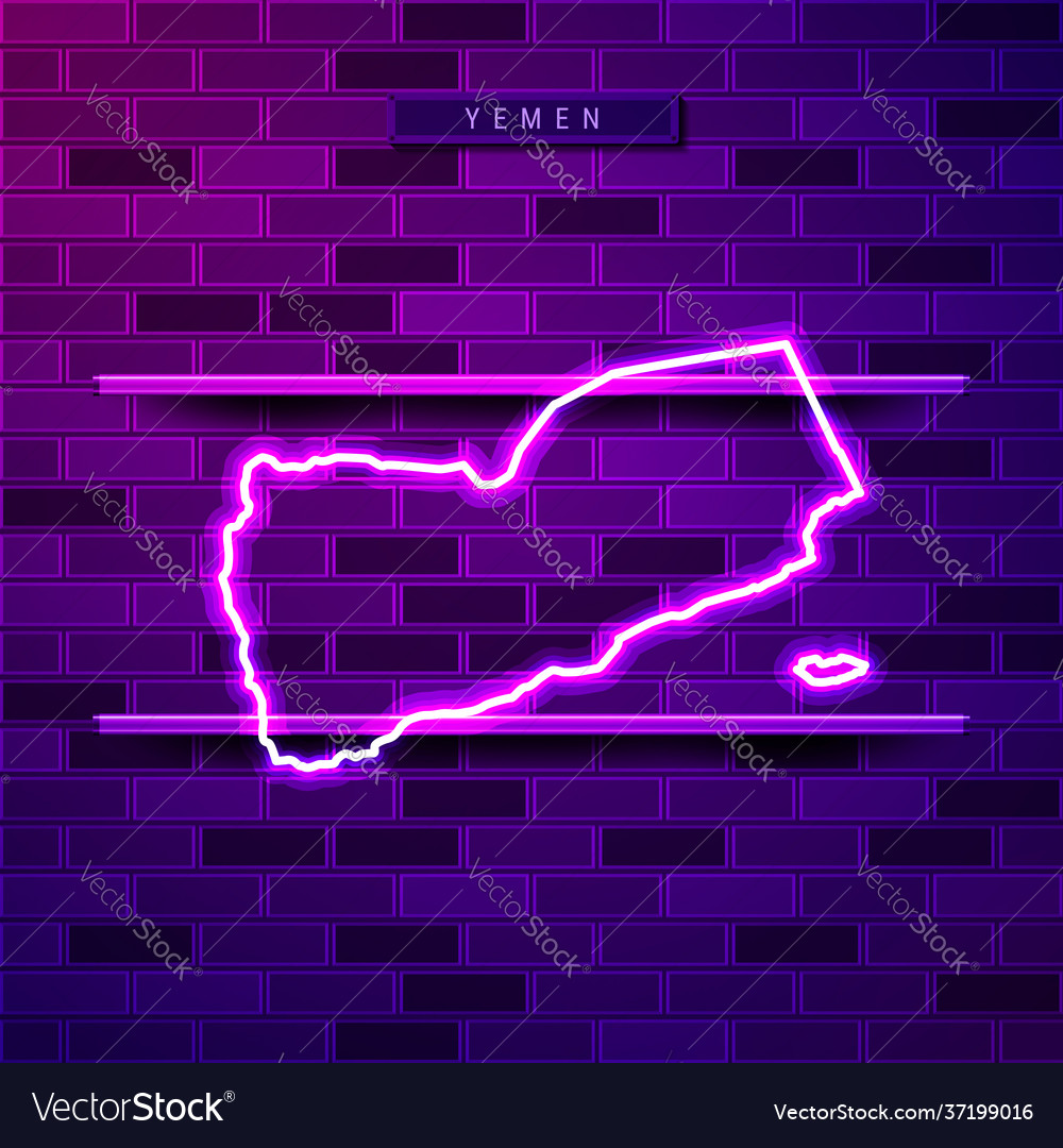 Yemen map glowing purple neon lamp sign Royalty Free Vector