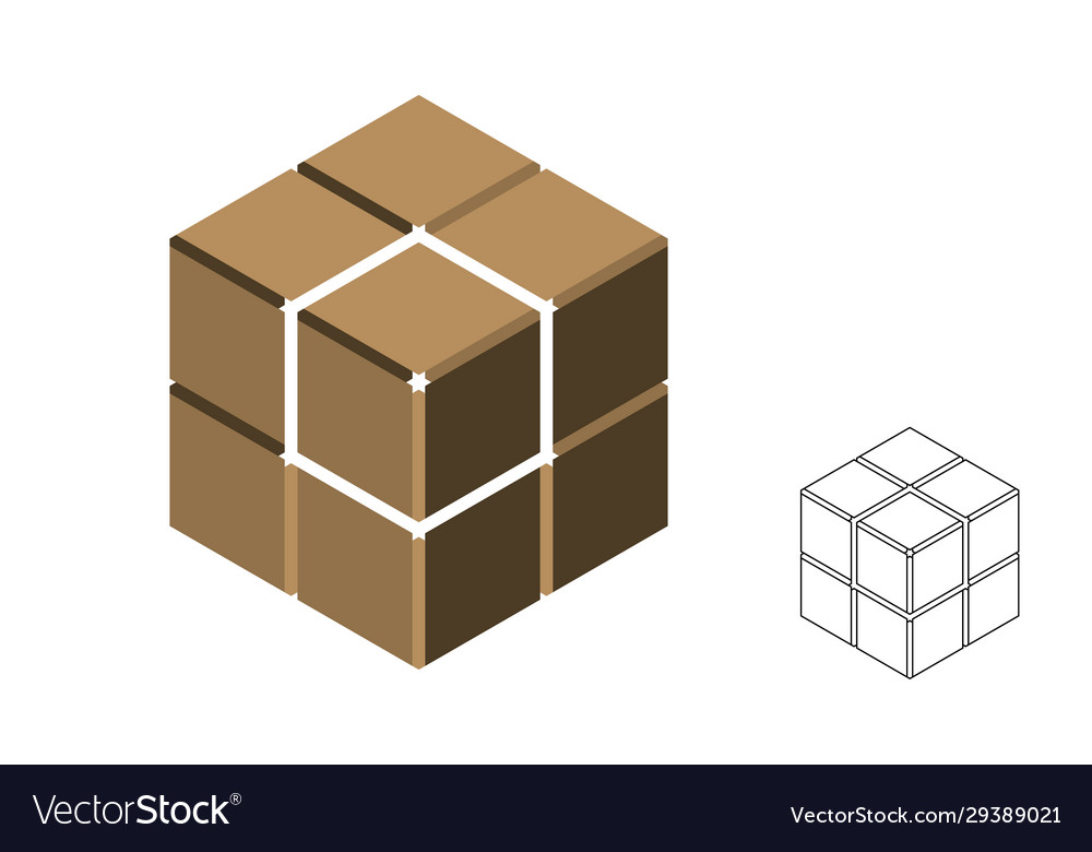 Abstract polygonal broken cube 3d isometric