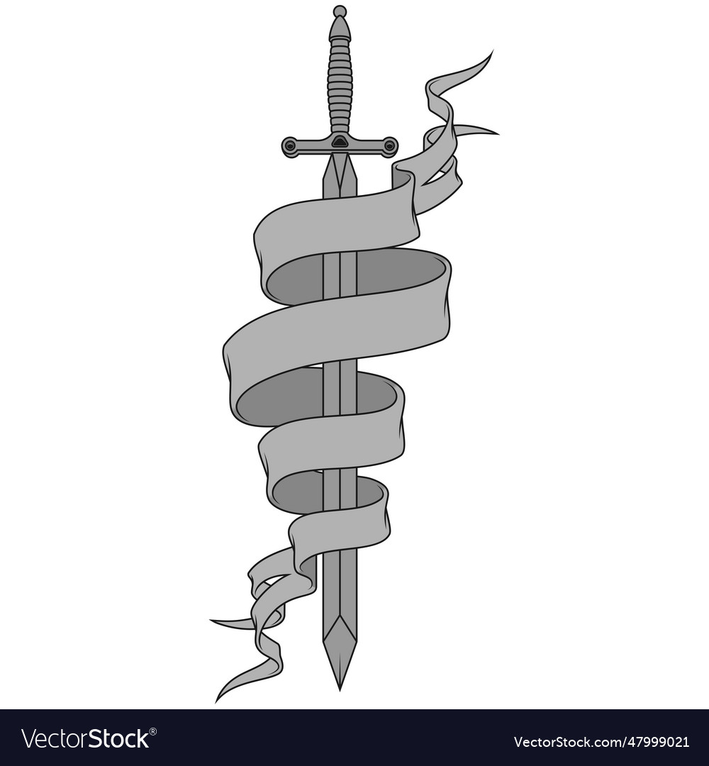 Ancient sword surrounded by a scroll vector image Ancient sword surrounded by a scroll