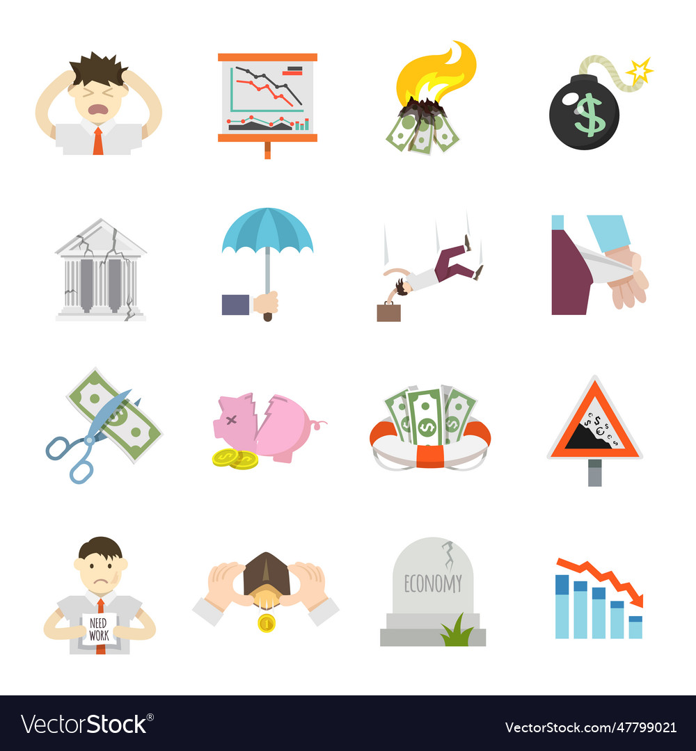 Economic crisis flat icons Royalty Free Vector Image