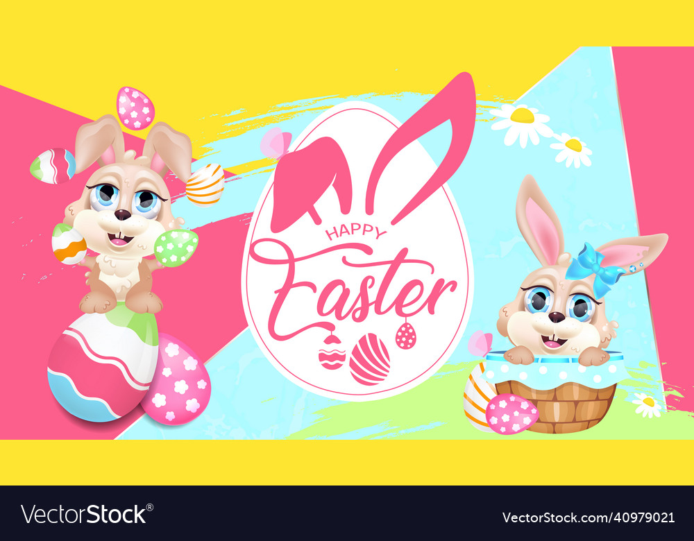 Happy easter greeting card flat template spring