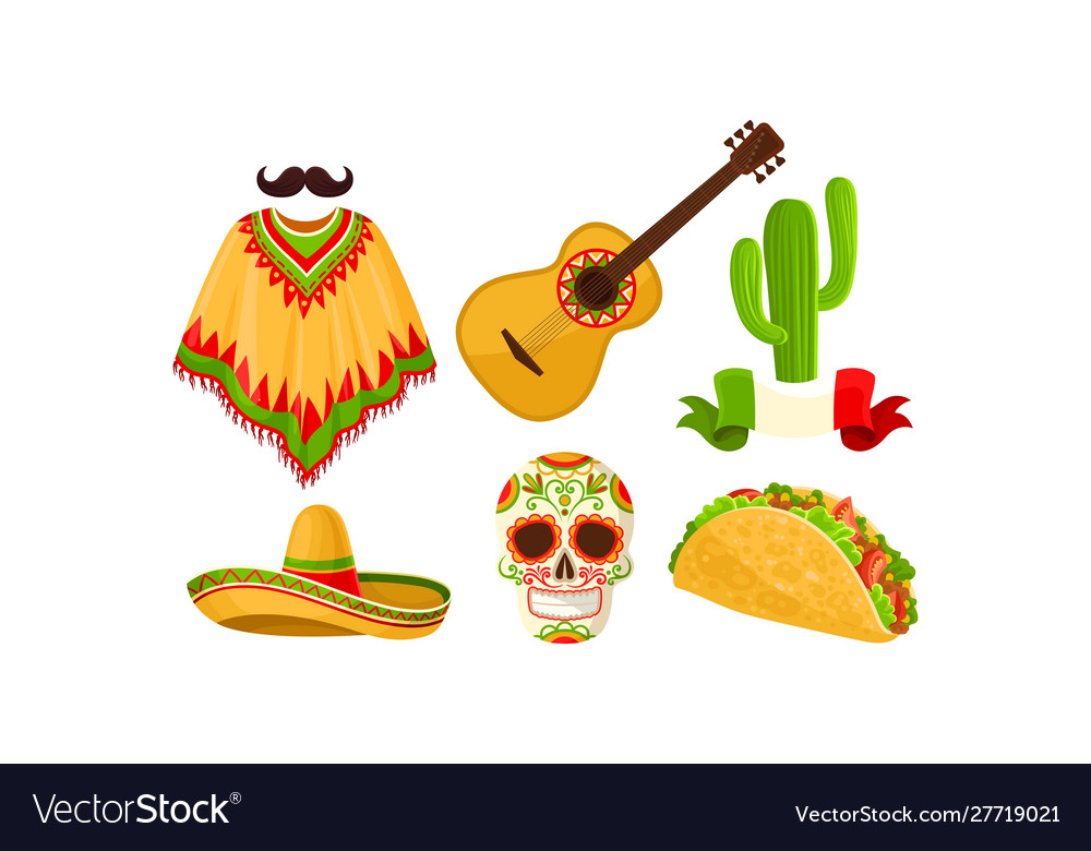 Mexico symbol set on a white Royalty Free Vector Image