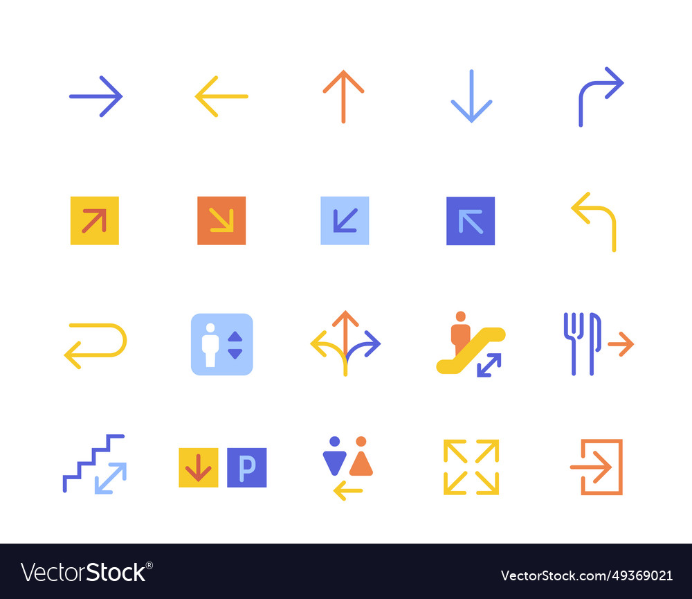 Path direction color icons set vector image Path direction color icons set