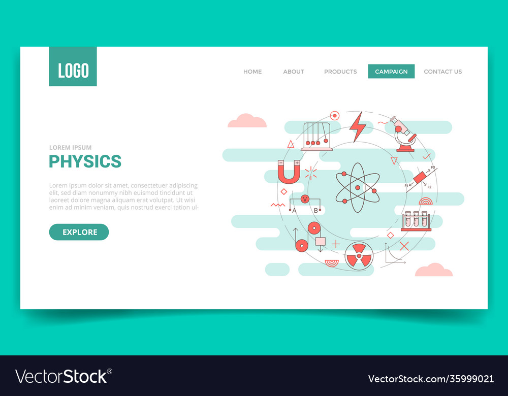 Physics concept with circle icon for website Vector Image Physics concept with circle icon for website