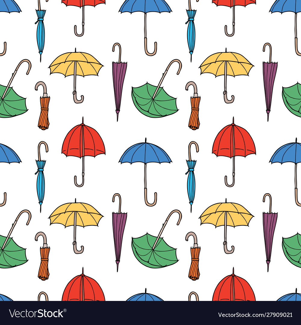 Seamless pattern colorful drawn umbrellas