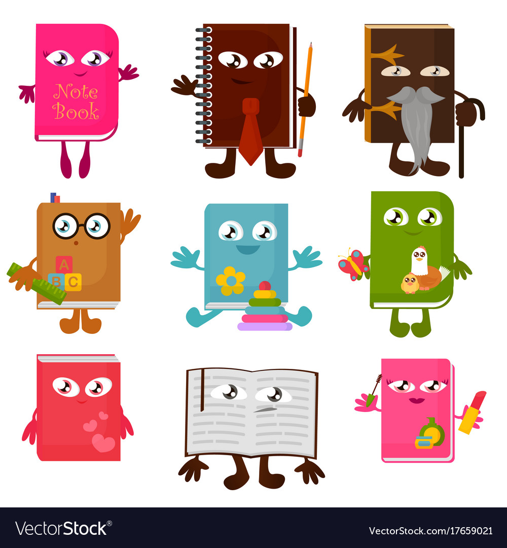 Set funny book characters Royalty Free Vector Image