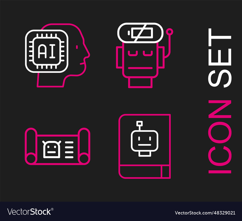 Set line user manual robot blueprint low battery vector image Set line user manual robot blueprint low battery