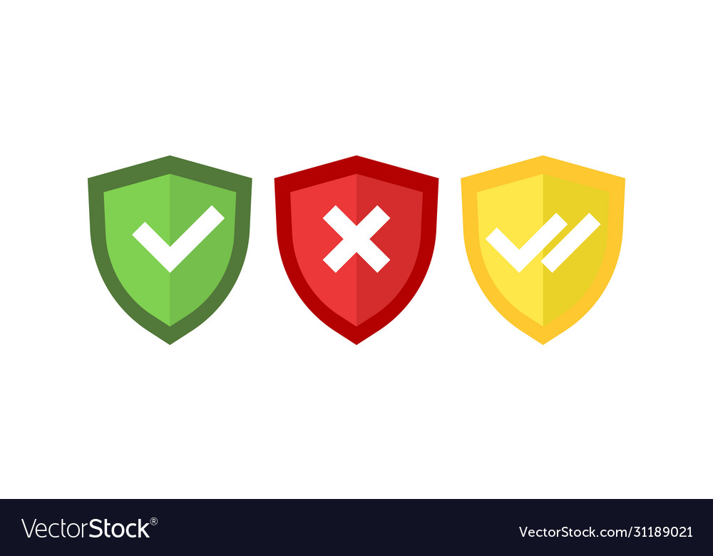Shields and check marks icons set tick mark