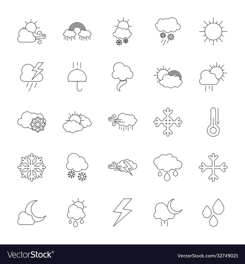 Thermometer and weather icon set line style vector image Thermometer and weather icon set line style