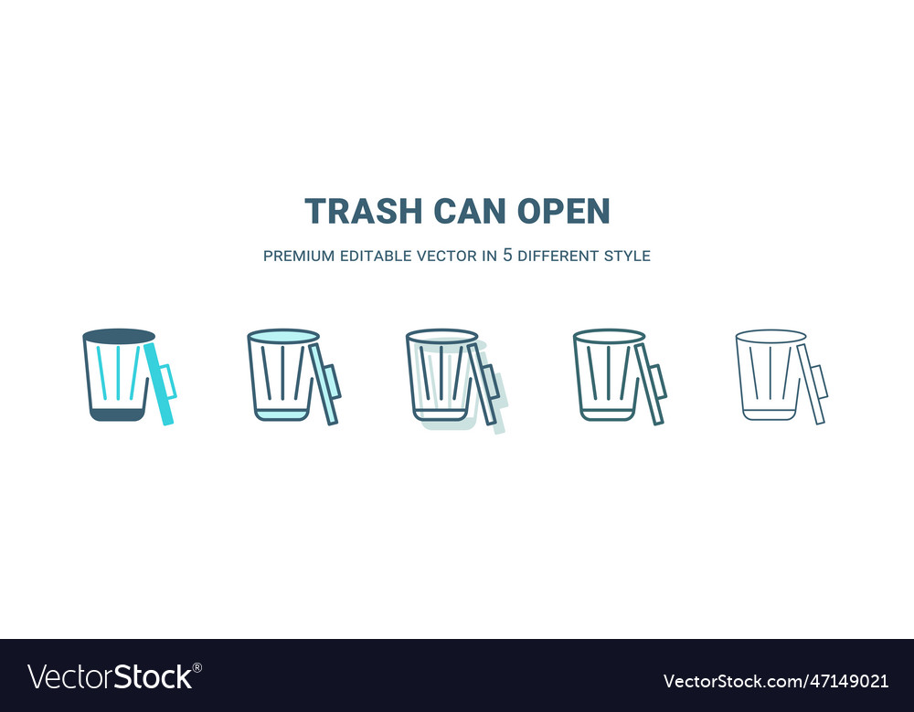 Trash can open icon in 5 different style outline Vector Image Trash can open icon in 5 different style outline