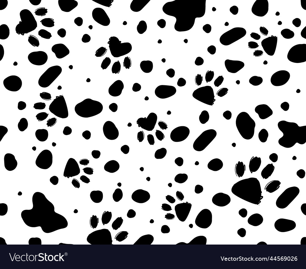 Animal paw print seamless black and white pattern Vector Image