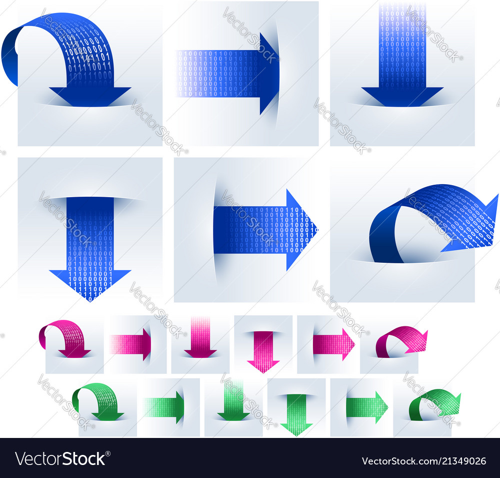 Arrows data binary pocket download upload set vector image Arrows data binary pocket download upload set