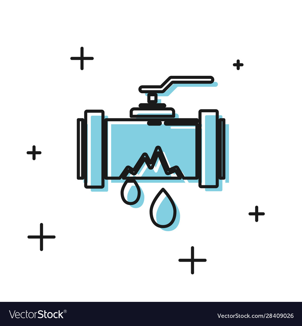 Black broken metal pipe with leaking water icon Vector Image