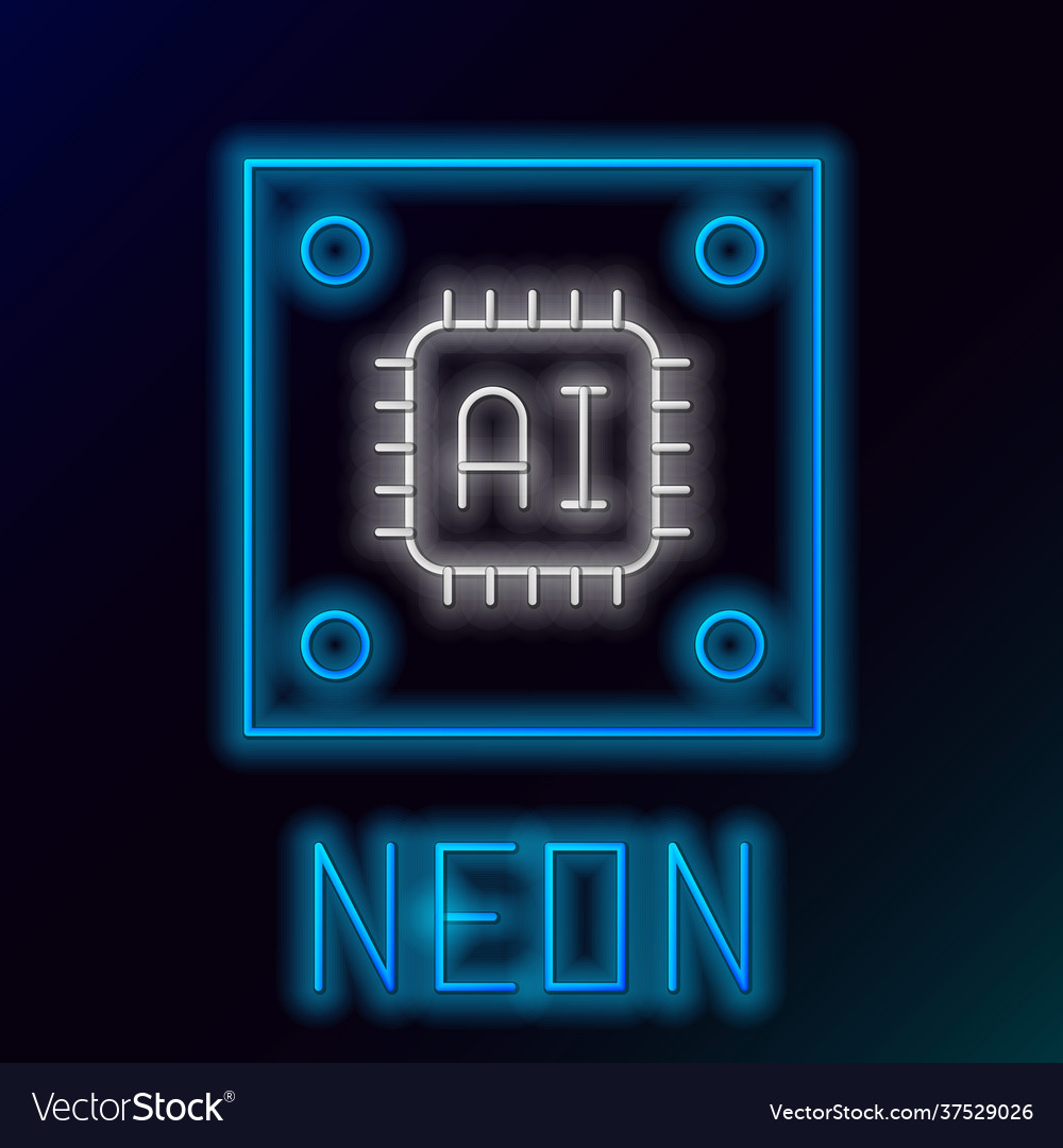 Glowing neon line computer processor