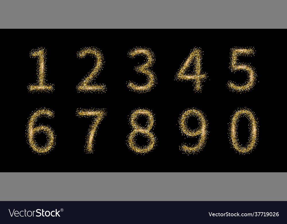 Golden glitter numbers set on black background Vector Image