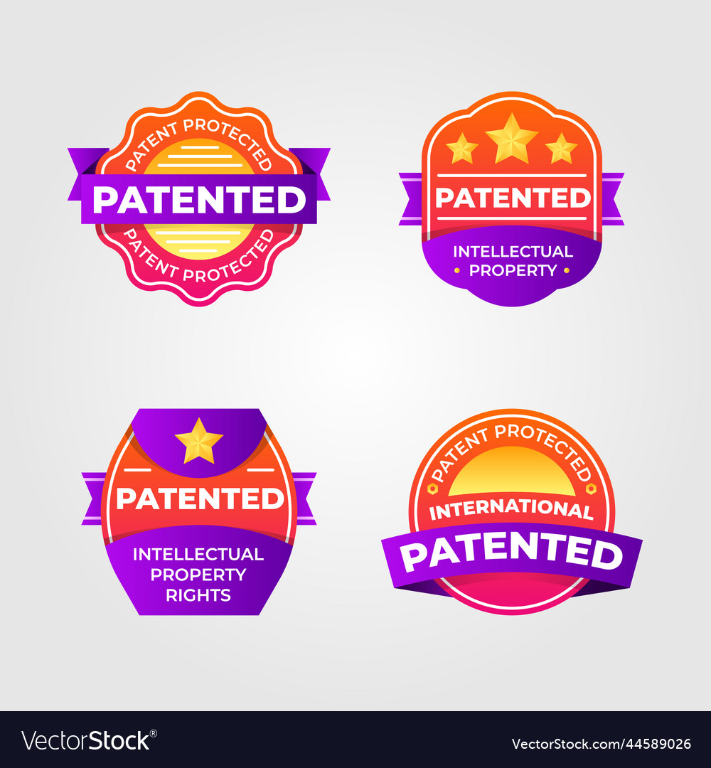 Gradient patented label set vector image Gradient patented label set