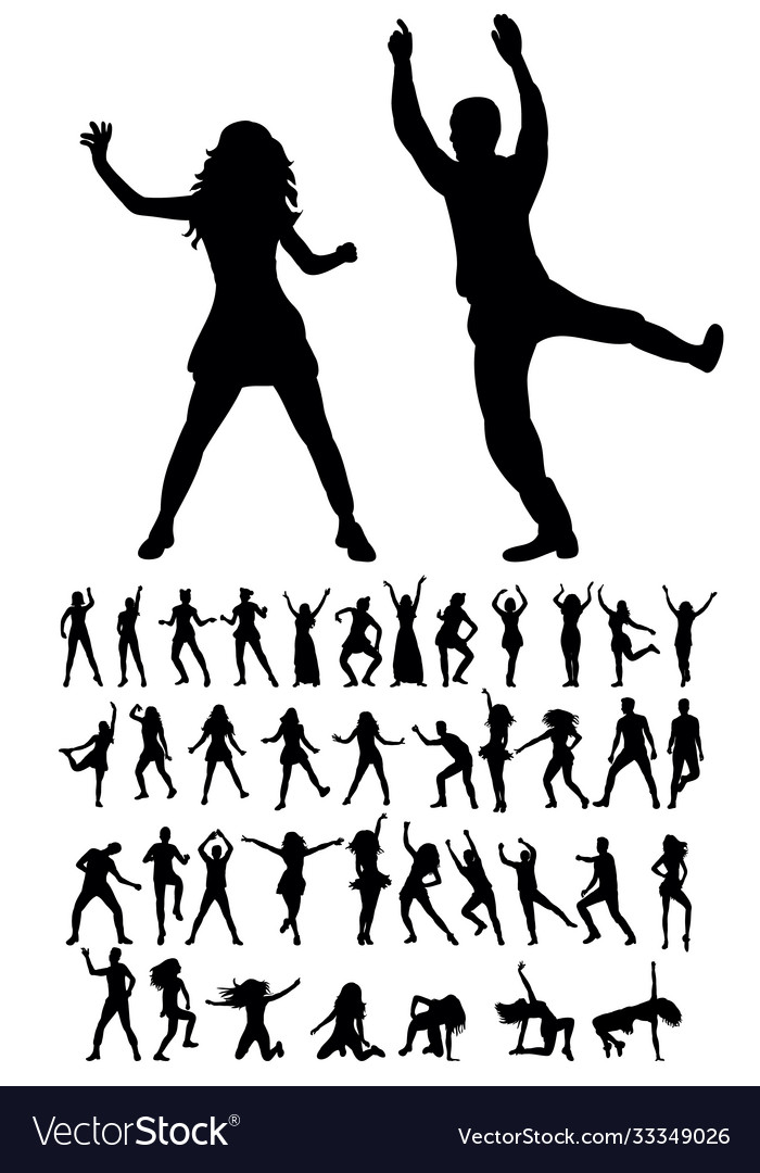 Isolated silhouette people dancing collection Vector Image