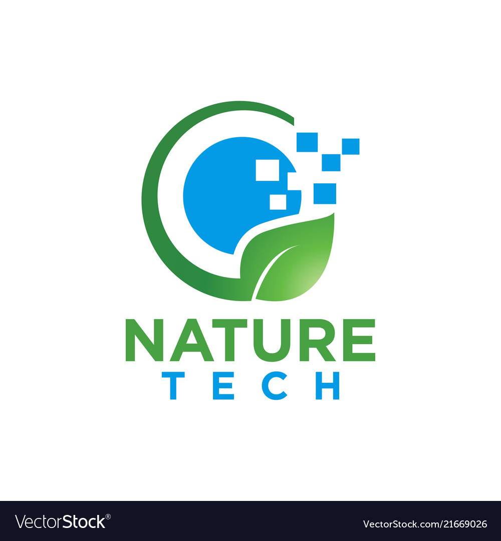 Naturblatt und Tech Logo Design Vorlage