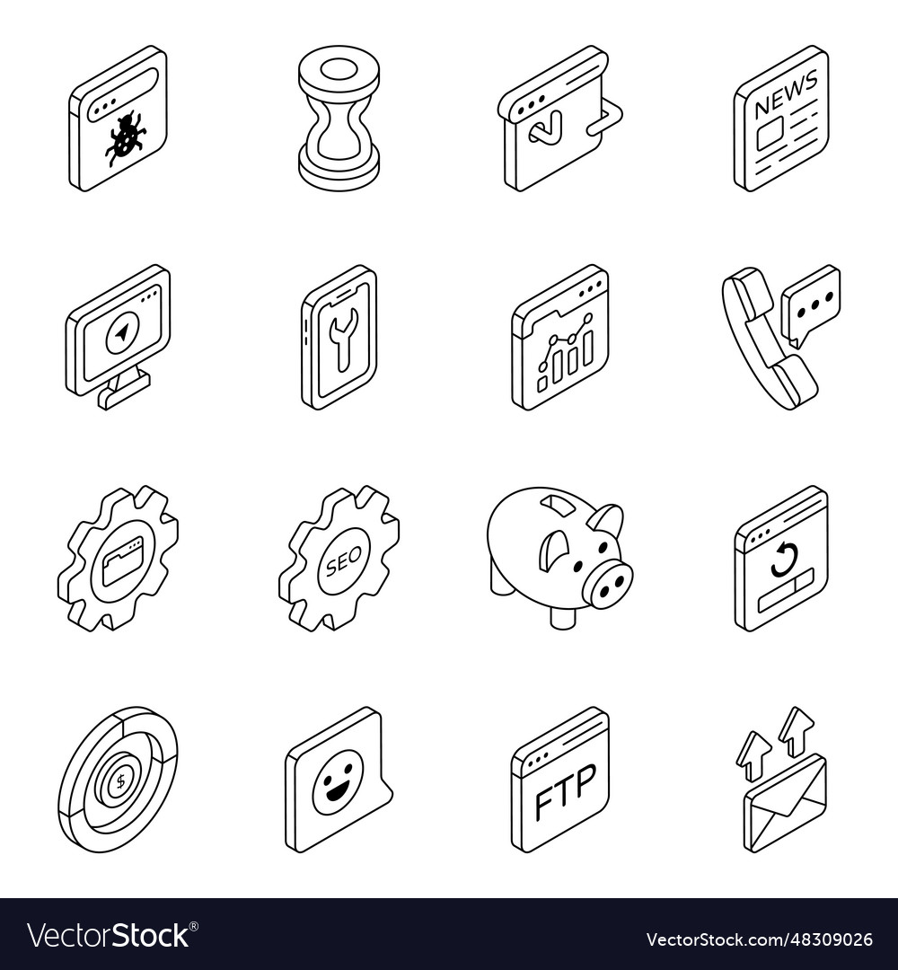Pack of web and technology linear icons